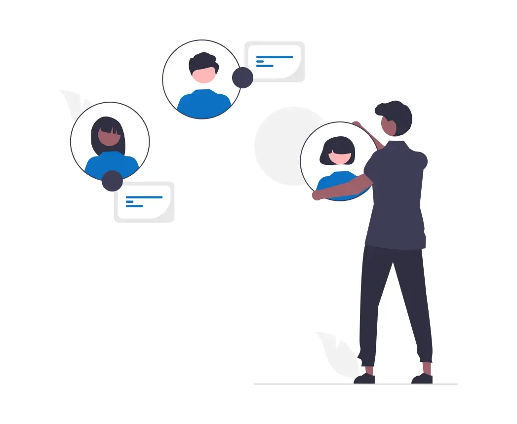 Illustration of a manager reviewing team member profiles